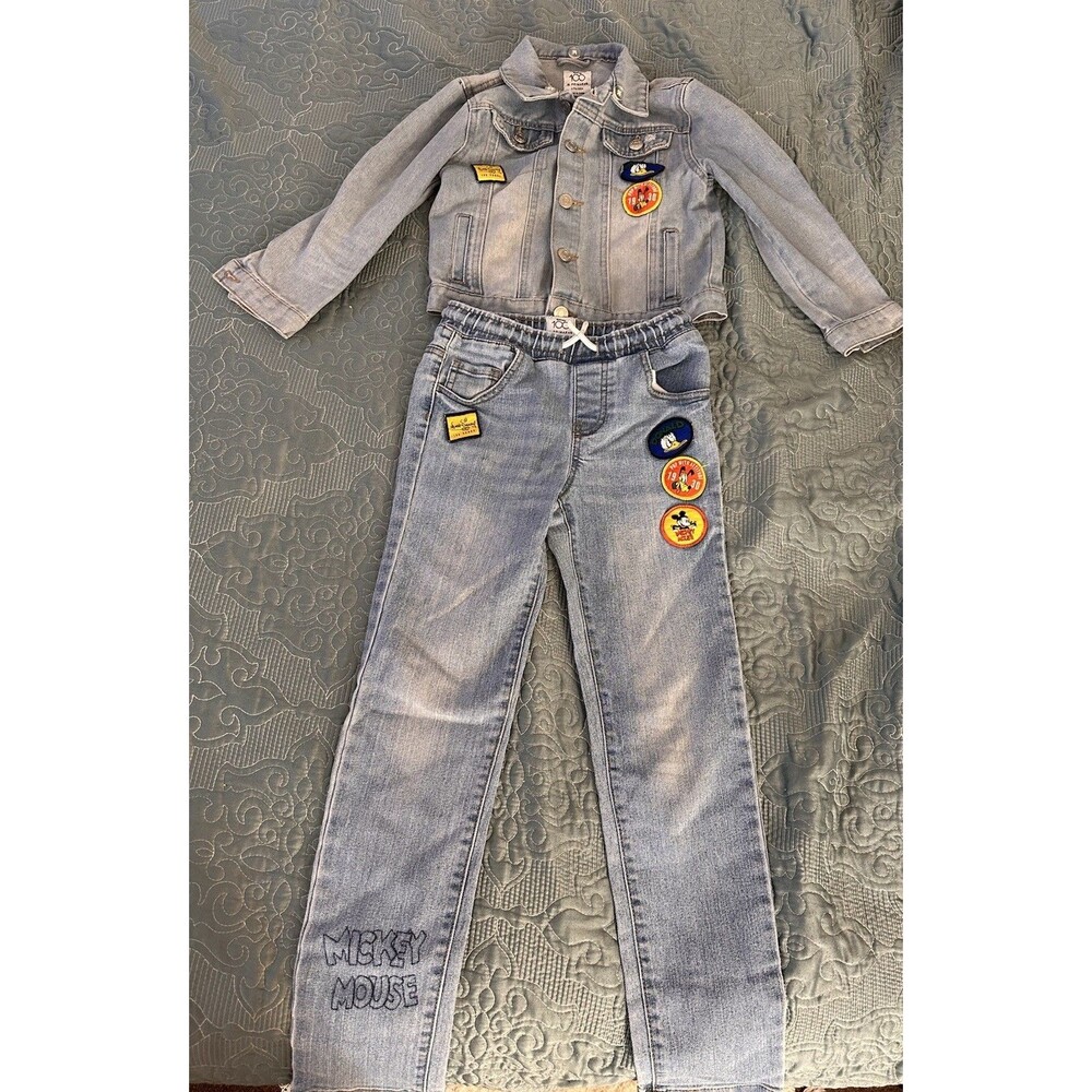 Disney Mickey Mouse Denim Jacket Jeans Set Girls 6-7 7-8 Primark Donald Duck